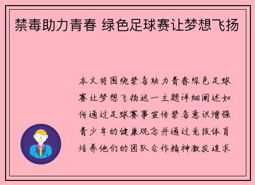 禁毒助力青春 绿色足球赛让梦想飞扬
