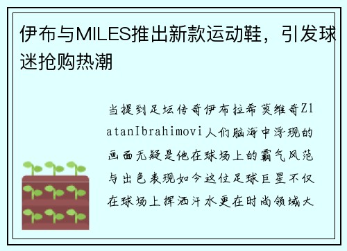 伊布与MILES推出新款运动鞋，引发球迷抢购热潮