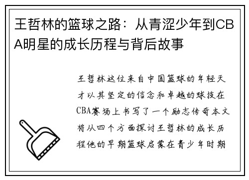 王哲林的篮球之路：从青涩少年到CBA明星的成长历程与背后故事