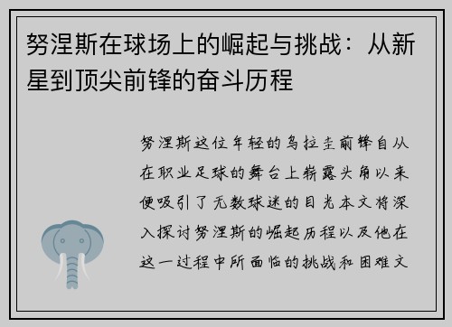 努涅斯在球场上的崛起与挑战：从新星到顶尖前锋的奋斗历程